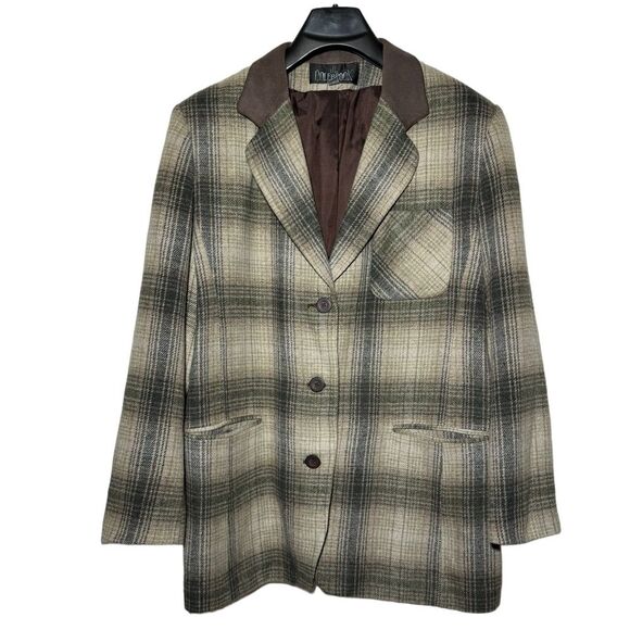 Equestrian Blazer Womens Size L Plaid Fall Preppy Money Brown Classic Vintage - Picture 1 of 10